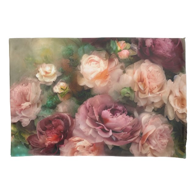 Vintage Rose in Soft Pink und Burgund Kissenbezug (Vorderseite)
