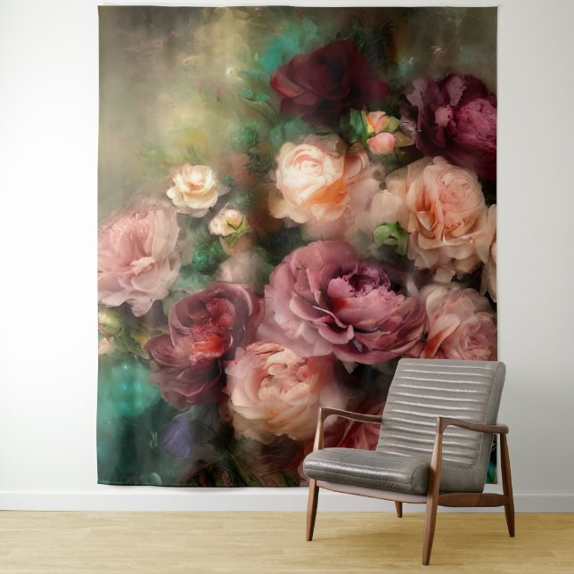 Vintage Rose in Soft Pink und Burgund Wandteppich (Beispiel)