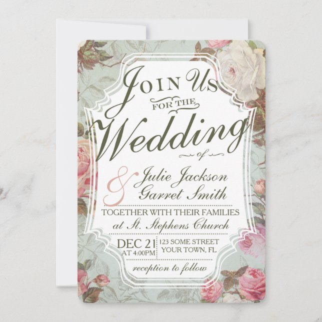Vintage Rose Jardin Mariage Invitation (Devant)
