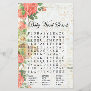 Vintage Rose Kinderdusche Word Search Game