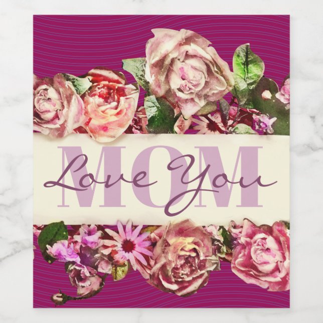 Vintage Rose Liebe Mama Muttertag Weinetikett (Einzelnes Label)