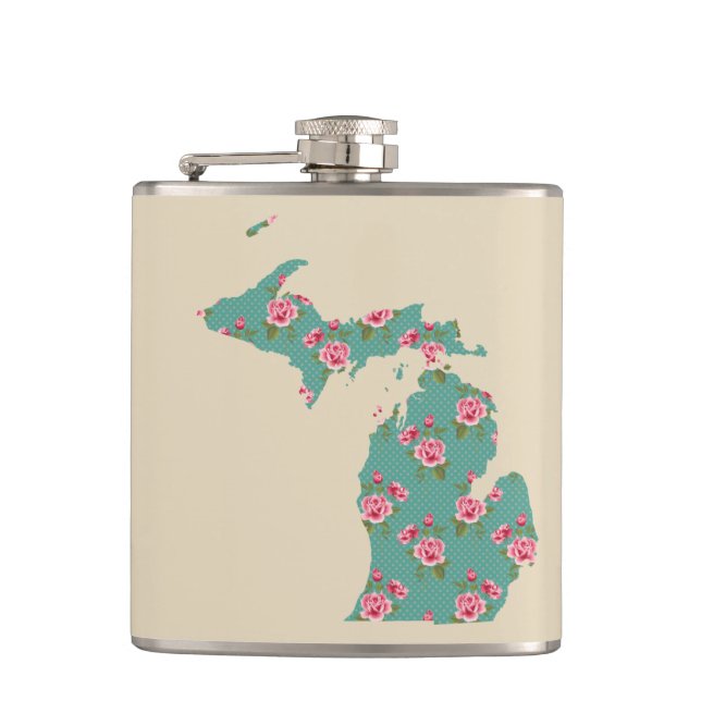 Vintage Rose | Michigan Staat Silhouette Flachmann (Vorderseite)