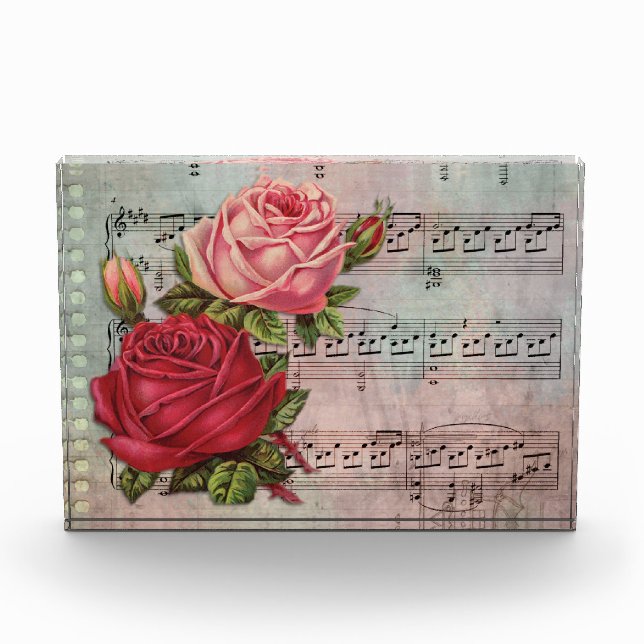 Vintage Rose mit Musiknoten Fotoblock (Vorderseite)