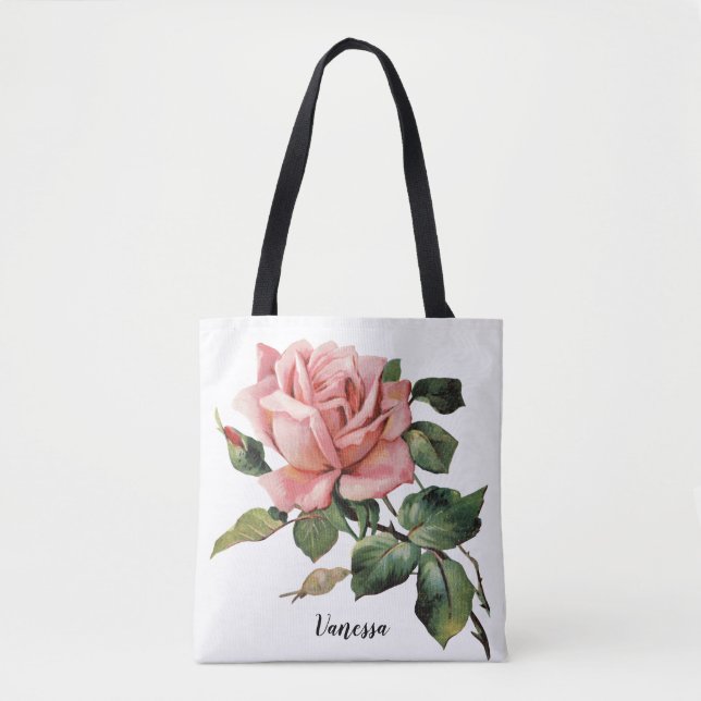 Vintage Rose mit Namen Tasche (Vorderseite)