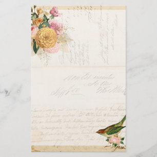 Vintage Rose mit Rot und Gold mit Song-Vogel-Stati Briefpapier
