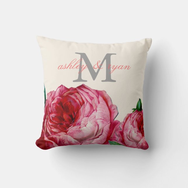 VINTAGE ROSE MONOGRAMM PILLOW KISSEN (Vorderseite)