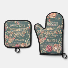 Vintage Rose Oven Mitt und Potholder Set