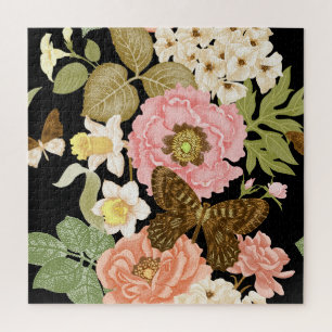 Vintage Rose Peonys: Schwarzes Blumenmuster