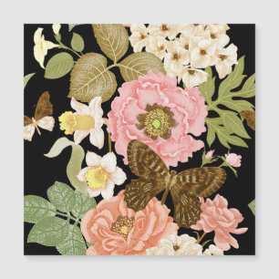 Vintage Rose Peonys: Schwarzes Blumenmuster Magnetkarte