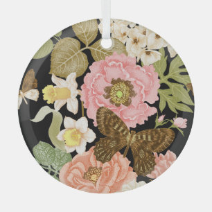 Vintage Rose Peonys: Schwarzes Blumenmuster Ornament Aus Glas