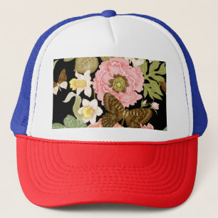 Vintage Rose Peonys: Schwarzes Blumenmuster Truckerkappe