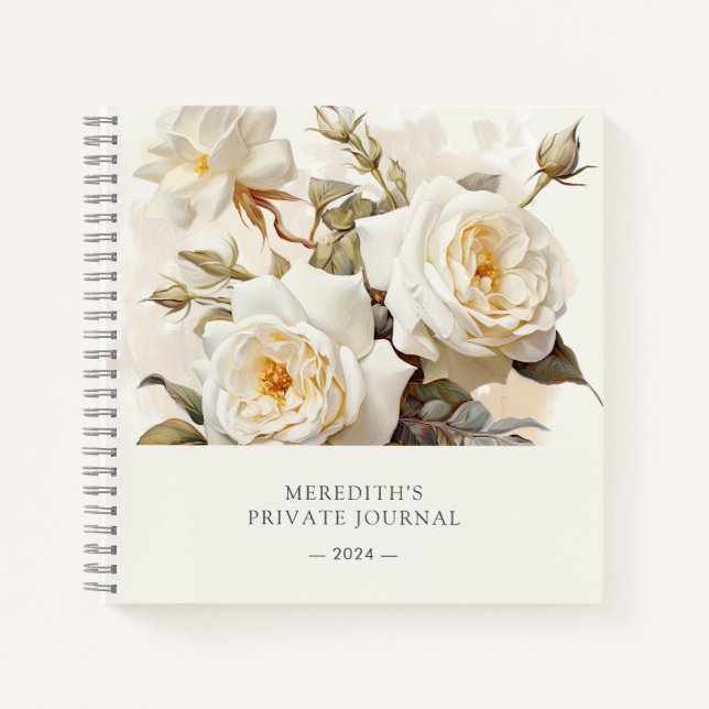 Vintage Rose Personalisiert Alte Weiße Blüte Notizbuch (Vorderseite)