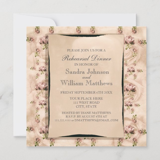 Vintage Rose Probe Abendessen Einladung (Vorderseite)