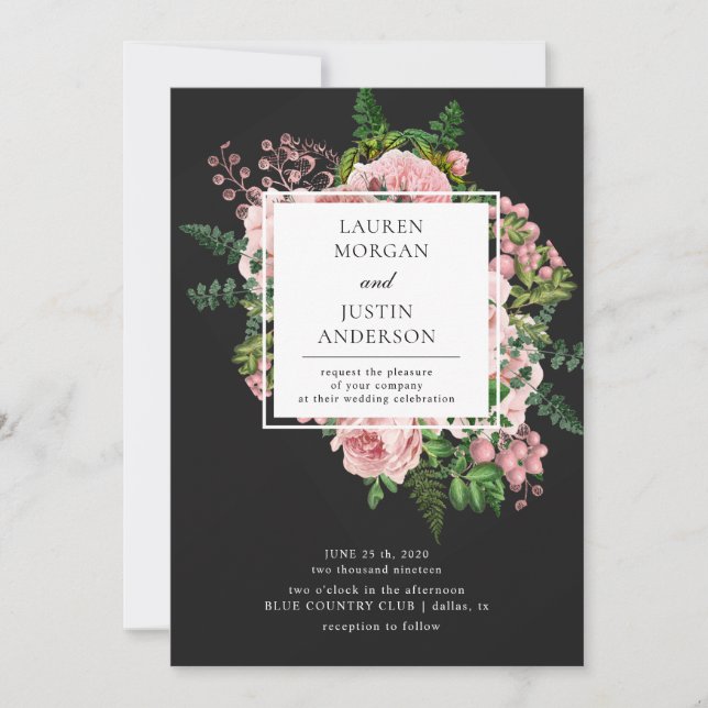 Vintage Rose Romantische Hochzeitseinladung Einladung (Vorderseite)