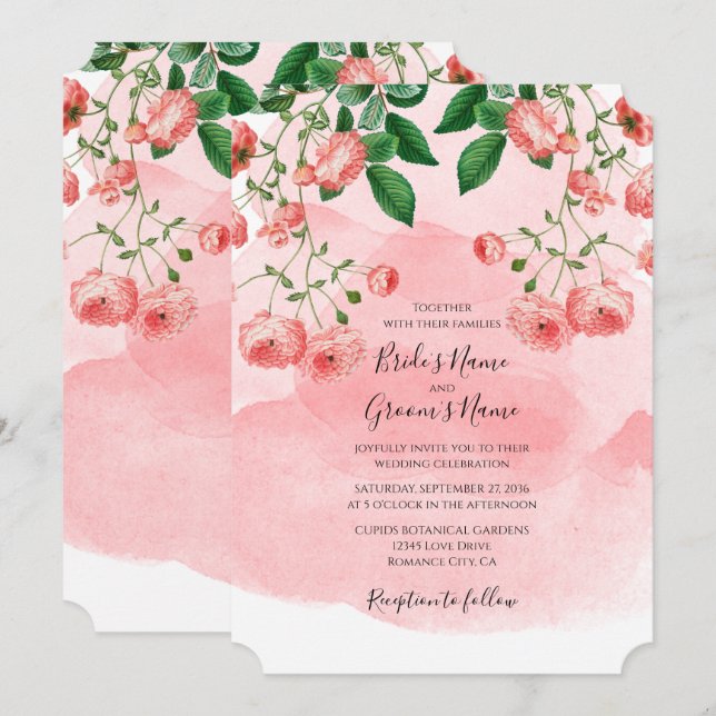 Vintage Rose Rosa Botanische Hochzeit Einladung (Vorne/Hinten)