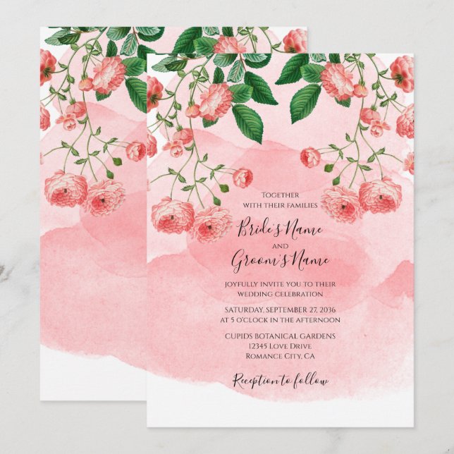 Vintage Rose Rosa Botanische Hochzeit Einladung (Vorne/Hinten)