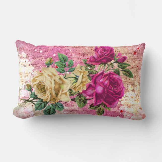 Vintage Rose Rosa Creme Lendenkissen (Vorderseite)