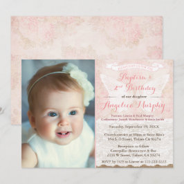 Vintage Rose Rosa Engel Wings Taufe 2. Geburtstag Einladung