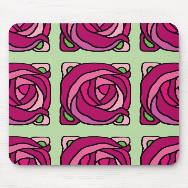 Vintage Rose Rosa und grüne Blumenmuster Mousepad (Vorne)