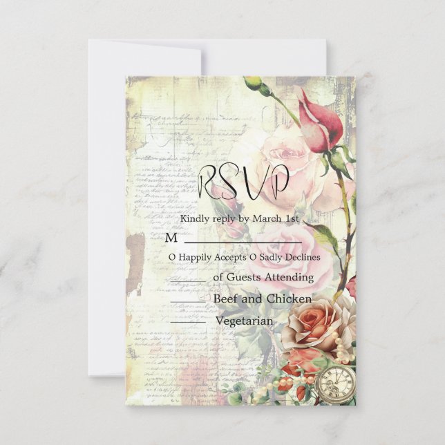 Vintage Rose RSVP Karte (Vorderseite)