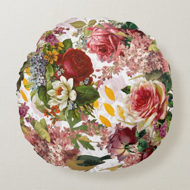 Vintage Rose Rundes Kissen (Vorderseite)