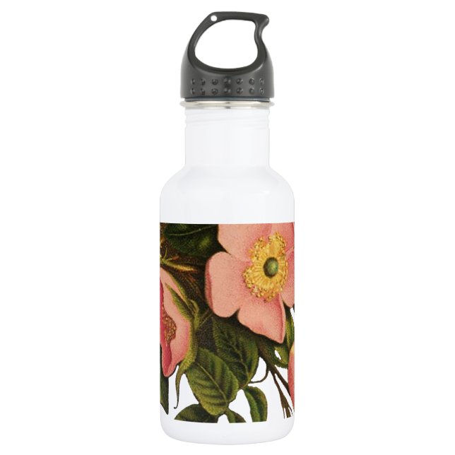 Vintage Rose Schöne rosa botanische Edelstahlflasche (Vorderseite)