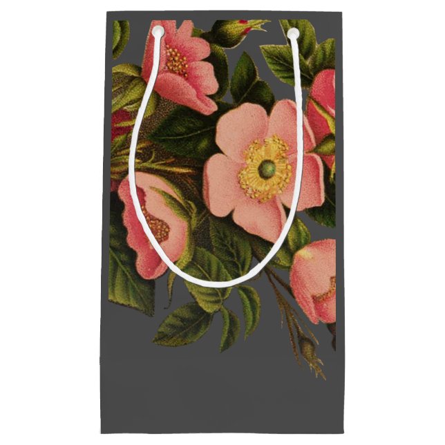 Vintage Rose Schöne rosa botanische Kleine Geschenktüte (Vorderseite)
