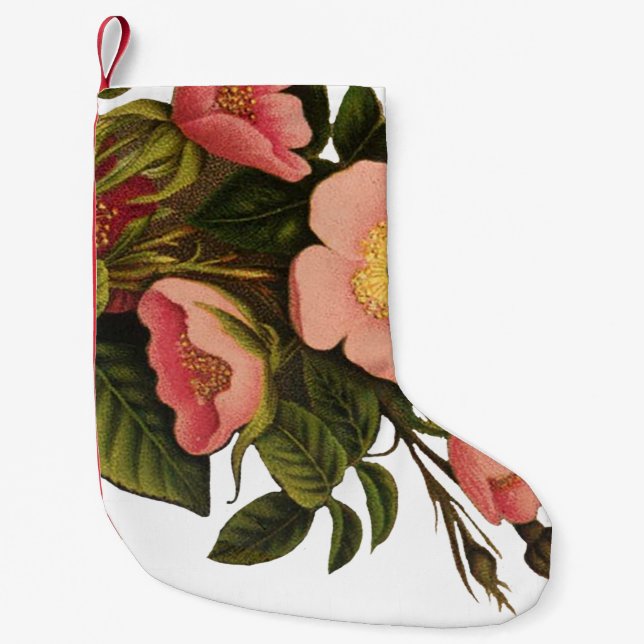 Vintage Rose Schöne rosa botanische Kleiner Weihnachtsstrumpf (Vorderseite)