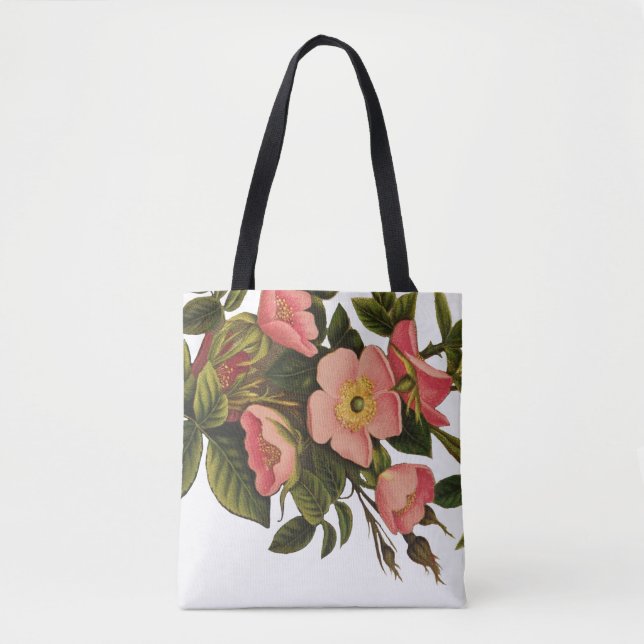 Vintage Rose Schöne rosa botanische Tasche (Vorderseite)