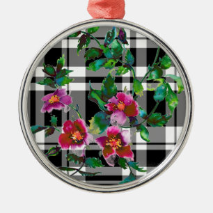 Vintage Rose - Schwarzweiß kariert Ornament Aus Metall