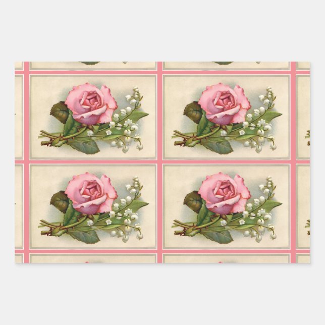 Vintage Rose Set von 3 Mustern Geschenkpapier Set (Vorderseite)