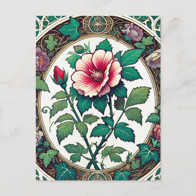 Vintage Rose Sharon Illustration Botanisch Postkarte (Vorderseite)