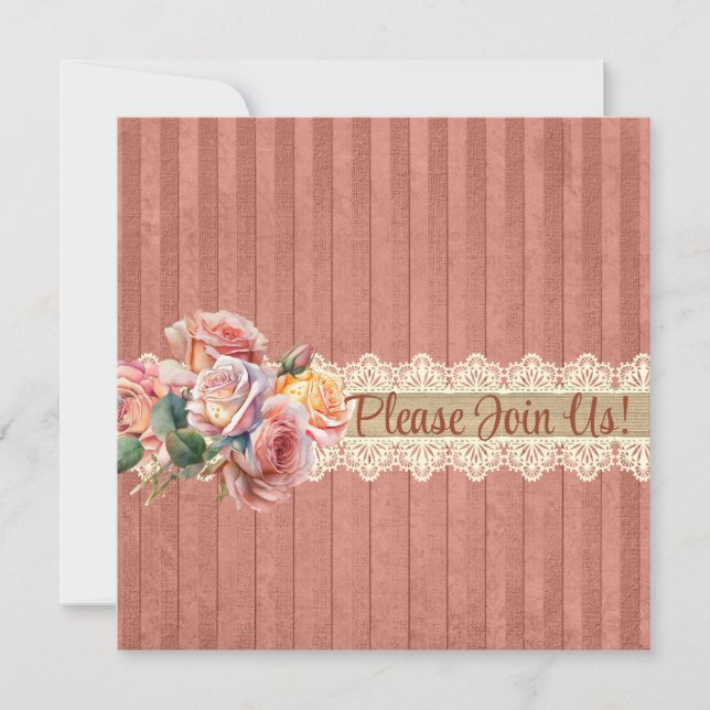Vintage Rose Spitzendusche Einladung (Vorderseite)