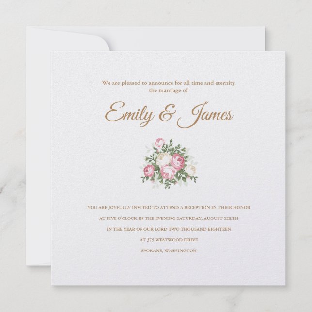 Vintage Rose Temple Hochzeit Einladung (Vorderseite)