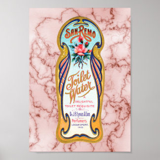 Vintage Rose Toilette Wasser Etikett Poster