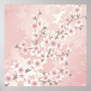 Vintage-Rosé-Ton Kirschblüte Poster