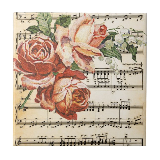 Vintage Rose Trio & Music Fliese (Vorderseite)