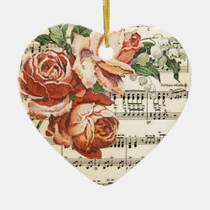 Vintage Rose Trio & Music Keramikornament
