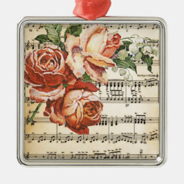 Vintage Rose Trio & Music Silbernes Ornament