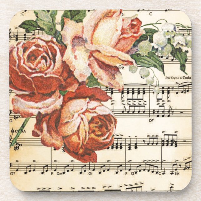 Vintage Rose Trio & Music Untersetzer (Vorderseite)