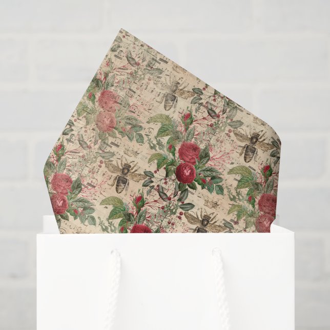 Vintage Rose und Bienen Seidenpapier (Geschenktüte)