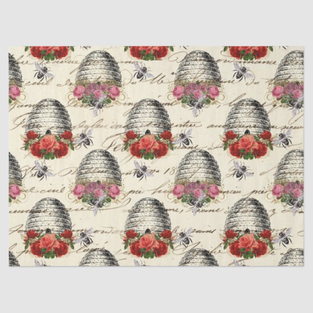 Vintage Rose und Bienenentzug Seidenpapier (Vorderseite)