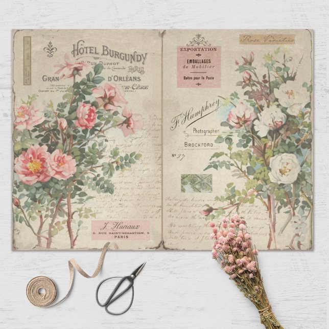Vintage Rose und Ephemera Decoupage Seidenpapier (Von Creator hochgeladen)