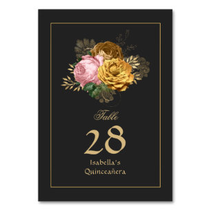 Vintage Rosé und Gold Blumen Quinceañera Tischnummer