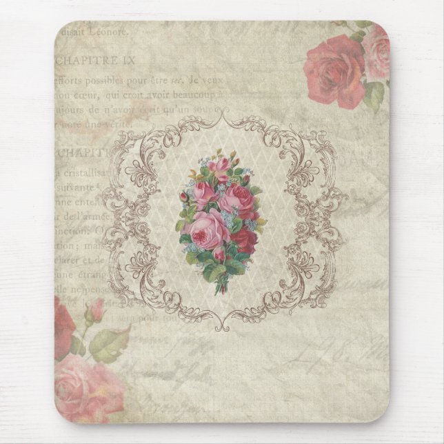 Vintage Rose und Gravieren Mousepad (Vorne)