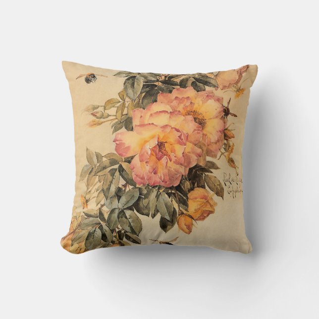 Vintage "Rose und Hummeln" Kissen (Vorderseite)