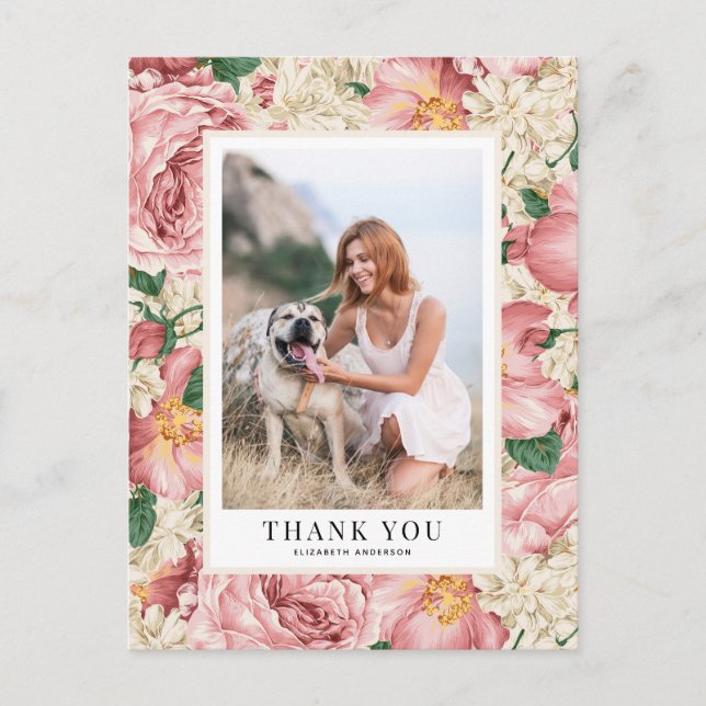 Vintage Rose und Hydrangea Abschluss Vielen Dank Postkarte (Vorderseite)