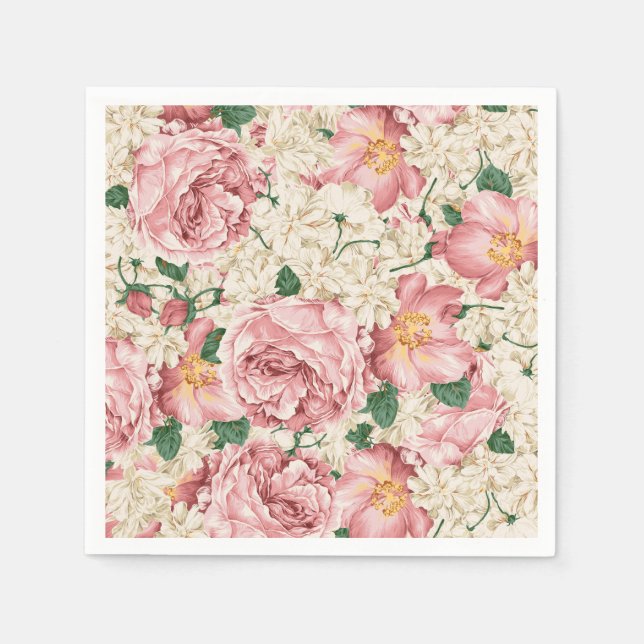 Vintage Rose und Hydrangea-Muster Serviette (Vorderseite)