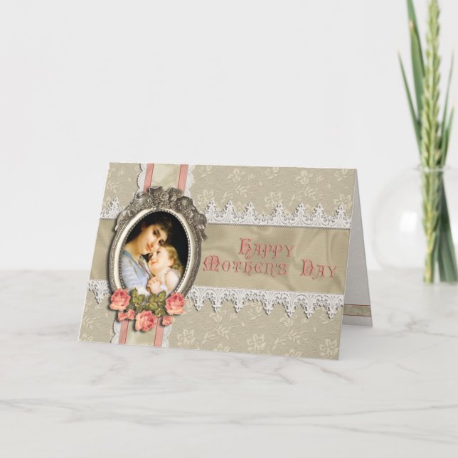 Vintage Rose und Kindertageskarte Karte (Vorderseite)