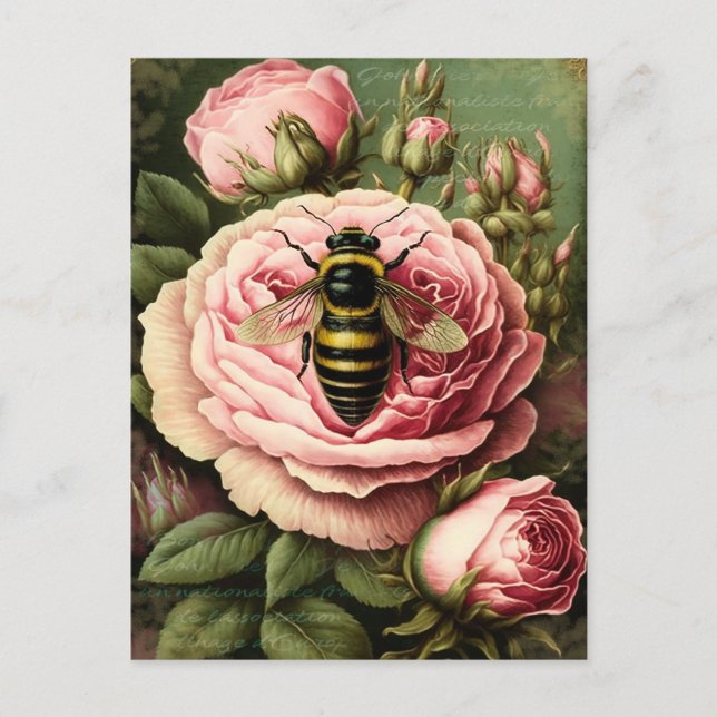 Vintage Rose und Königsbiene Postkarte (Vorderseite)